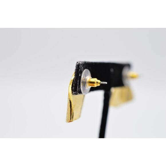 Vintage Pierced Earrings Brushed Gold Textured Rhinestone Shiny NOS 1980s BinAA - Picture 10 of 11